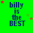 Green background with blue text 'billy is the BEST' repeated in a , surrounded by red and green stars that shift position across frames
