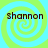 Four identical display the name 'shannon' in dark brown pixelated text over a cyan and lime green spiral background with no visible animation changes