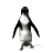 Pixelated penguin with black and white coloring stands upright on a plain background, arms extended horizontally.