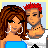 Pixelated cartoon-style image of a couple embracing, with text reading "cuz of you I no longer walk this lonely road" and small red hearts
