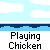 Pixel art animation of two yellow figures playing in water, with text "Playing Chicken" below and "SPLASH!" in one frame.