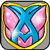 Pixelated shield-shaped icon with blue and pink color scheme, yellow border, and diamond-like pattern on a gray background.
