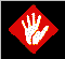 Pixel art animation of a black bomb with red fuse transitioning through explosion states including a hand symbol and 'POW!' text.