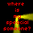 Red pixelated text 'where is my speacial someone?' repeats across a black background with yellow glowing lines forming an arch and vertical supports.