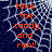 Dark blue background with white spiderweb pattern and orange text reading 'take the candy and run!!' in pixelated font.