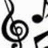 Black and white musical note icons with a treble clef symbol on a white background, showing animation frames.