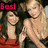 Two women in red and black clothing pose together; one woman's chest is partially exposed, with text reading 'Best' and 'Friends' visible.