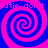 Four identical blue and pink spiral patterns arranged in a with repeating text "cutie don't" at top and bottom edges