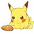 Pixelated yellow Pokémon with brown-tipped ears holds a bread-like object, next to text reading "Pika" and "Pika!" in bold yellow letters.