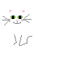 Two pixelated white cats with pink inner ears and noses sit side-by-side on a gray background, one with open green eyes and the other with closed eyes.