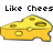Pixelated cheese wedge with holes above text reading 'Like Chees' in blocky black letters on white background.