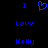 Blue pixelated text and heart symbol on black background, arranged in three with 'I' on top, 'Love' in middle, 'Kelly' at bottom