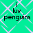 Green background with white diamond lattice pattern and black text reading "i luv penguins" in four identical quadrants.