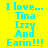 Four identical pixelated text in yellow, pink, cyan, and red backgrounds with turquoise lettering reading 'I love... Tina Izzy And Earin!!!'