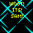 Yellow text reading "WOOT! ITS! SAM!" appears four times on a black background with cyan lines, each instance positioned in separate quadrants