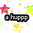 Pixelated star-themed icon with pink, green, and yellow stars on white background; black text overlay reads 'a huppp' in lowercase.