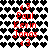 Red text on a black-and-white heart-patterned background with repeated names and numbers.
