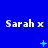 Blue background with repeated 'Sarah x' text in white pixelated font, animated cyan symbols changing position and shape across frames.