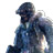 Pixelated figure in dark blue and gray tones wearing a helmet, standing with arms crossed against white background.