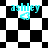 A black-and-white checkered pattern with cyan text 'ashley' and a heart symbol, displayed in four distinct arrangements