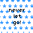 Static pixel art image with blue star pattern background and repeated black text "never let go!" in three