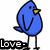 Two blue bird icons with yellow beaks stand side-by-side; left icon has 'Love' text below, right has '-Livvia' text below.
