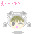 Pixelated cartoon character with green hair and white animal ears in four expressions: winking left eye, closed eyes with mouth open, closed eyes with mouth closed, and winking right eye.