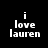 Black background with white pixelated text reading "i love lauren" in three lines, displayed side-by-side as two identical static frames.