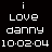 Pixelated text displays 'i Love danny' with date 10-02-04, each frame showing different color variations of the words against a black background.