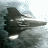 A 48x48 pixel animated contact sheet showing two frames of a Battlestar Galactica spaceship in motion against space backgrounds with visible engine glow and particle effects.