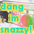 Animated icon with text overlays changing across frames showing 'dang im snazzy!' in various colors and positions over a background of red, green, and black shapes.