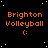 Black background with white star-like dots, orange text 'Brighton Volleyball' and a smiley face ':)' repeated in pattern