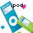 Pixelated blue and green MP3 players with white circular buttons, pink hearts, and black text above each player.