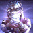 Pixelated static image of a character with glowing white highlights against purple background, likely from Star Wars franchise.