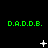 Green text 'D.A.D.D.B.' and 'D.A.D.D.E.' repeated across a black background with white pixelated symbols changing in sequence.