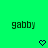 Green background with two identical pixelated 'gabby' text labels and two heart symbols below them.
