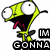 Pixelated green cartoon character with large white eyes and pink mouth, shown in multiple poses including standing with text and lying down.