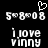 Pixelated white text and symbols on black background with heart symbol above date and 'i love vinny' below.