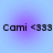 Four identical pixelated text displays on a light blue background with purple circular gradients, each showing 'Cami <333' in black font.