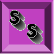 Two identical pixelated 'S' characters in gray and black float within a purple-framed square against a pink background.