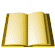 Animated sequence of a golden book icon transitioning through open, partially closed, and fully closed states with visible page shadows.