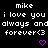 Pixelated text and heart symbols repeat across a black background with purple accents, forming a static visual pattern.