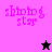 Pixelated text 'shining star' in purple on pink, purple, black, and purple backgrounds with a black star and pink star icon.