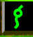 Green curved symbol and beige cross-shaped object in a of six with black backgrounds