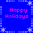 Blue background with white dashed lines and snowflakes forming a , displaying four identical pink "Happy Holidays" text blocks