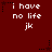 Red background with white pixelated text reading "i have no life jk" repeated in a pattern, surrounded by black star and dotted line decorations
