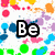 Pixelated image with colorful splatter background, black-outlined white text "Be" and "Crazy", two vertical white bars below.