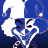 Pixelated blue and white icon featuring a stylized character with exaggerated facial features, large eyes, and flowing hair against a solid blue background.