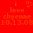 Red background with orange pixelated text and a heart symbol, displaying 'i love chyenne' followed by the date '10.13.08'.