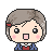 Pixel art character with gray hair, red hair clip, blue outfit, and pink cheeks in five variations showing eye and mouth changes.